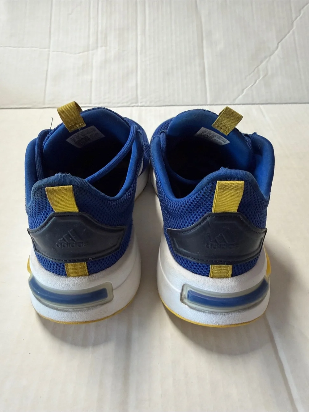 adidas Kids Blue Mesh Sneakers with White Stripes and Yellow Accents